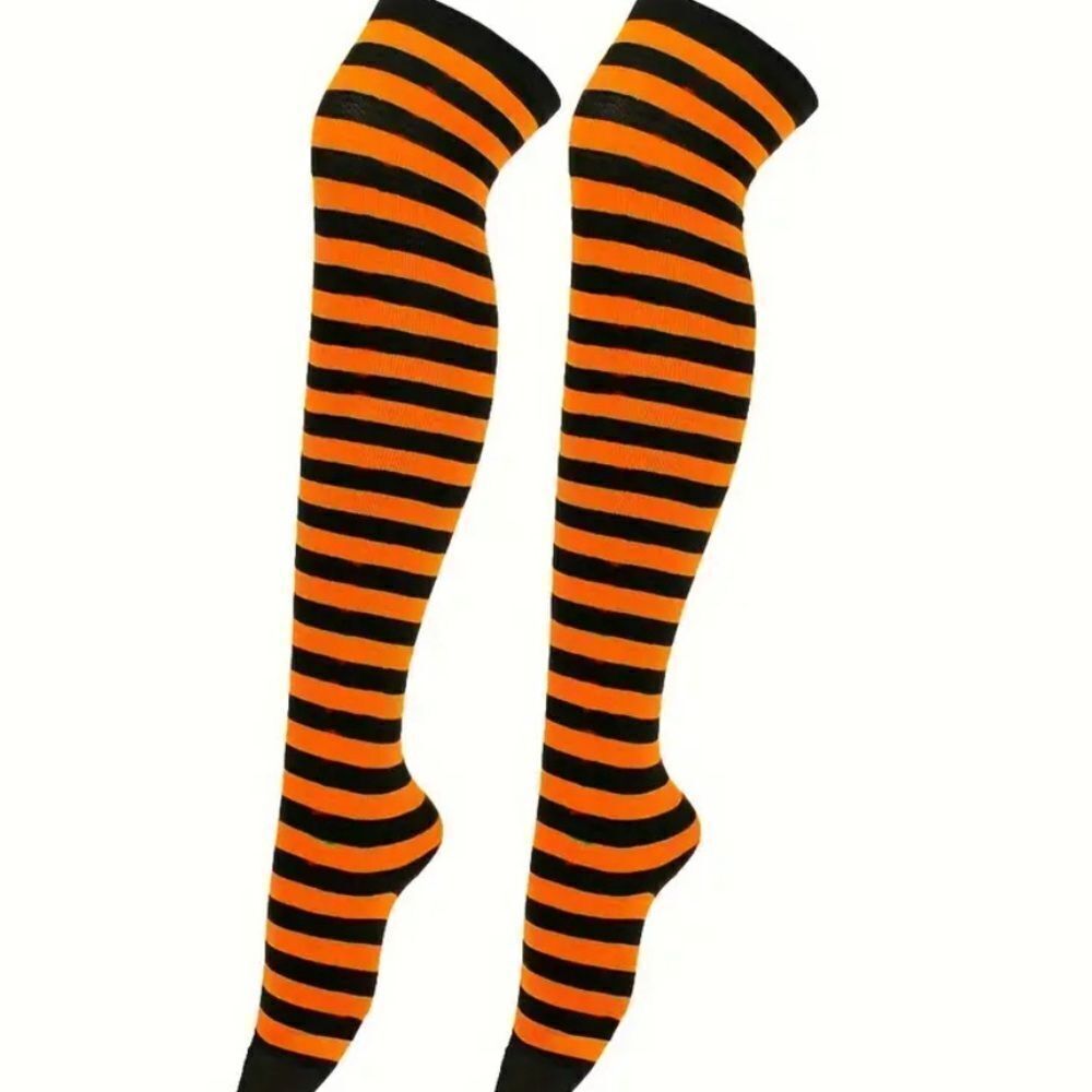 ORANGE N BLACK OVER THE‎ KNEE SOCKS